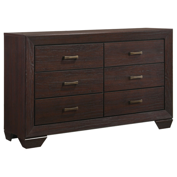 English Elm Harrison Mid-Century 6-Drawer Dresser in Dark Cocoa Finish with Tapered Legs, Sleek Black-Trim Accents Dark Brown B062P378457