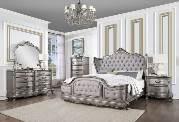 English Elm Ariadne Velvet California King Bed With Antique Platinum Finish For Luxurious Bedroom Elegance B2726S00100