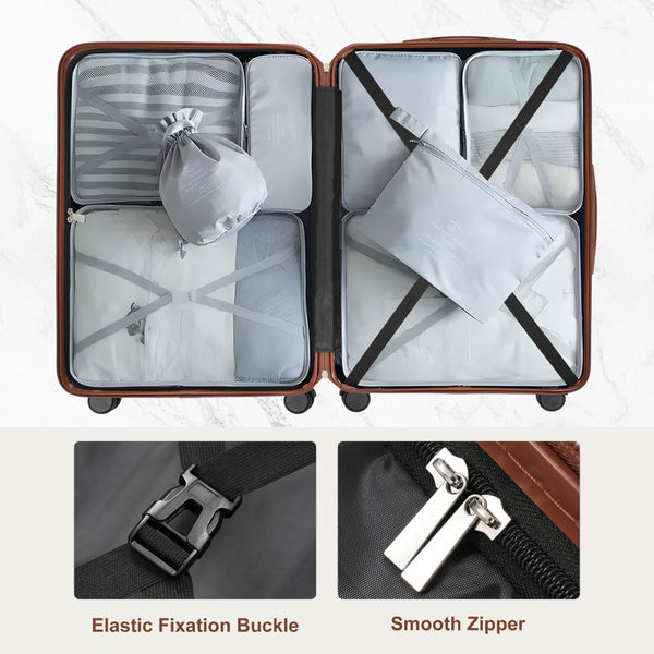 English Elm Premium Abs Hardshell 3 Piece Suitcase Set with Tsa Locks and Spinner Wheels Black+Brown N726P296022A