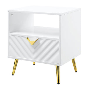 English Elm White High Gloss Modern End Table with Drawer & Open Shelf, Metal Legs, Smooth 2/3 Extension Glide (White) B062P189207