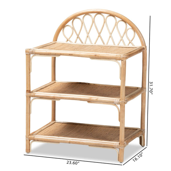 English Elm Modern Rattan Three Tier Open Shelf Handcrafted Bohemian Organizer for Living Rooms B2750P470039