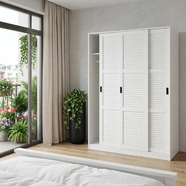 72 Inch Solid Wood Three Door Combo Dresser Armoire Wardrobe for Bedroom Storage
