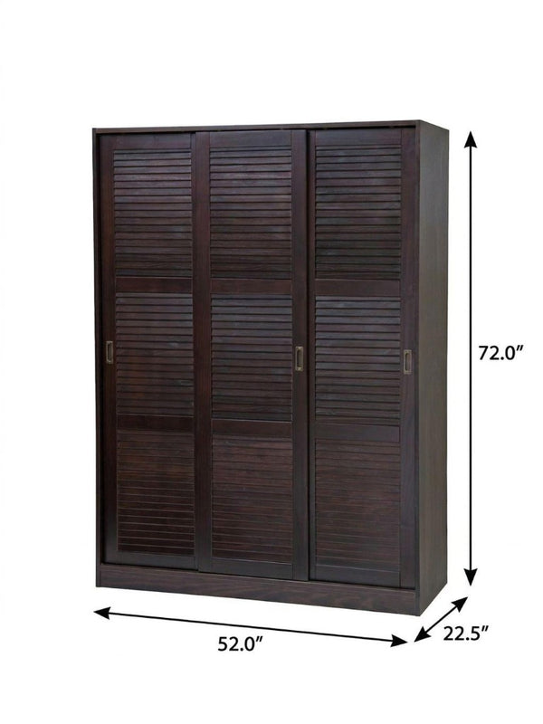 72 Inch Solid Wood Three Door Combo Dresser Armoire Wardrobe for Bedroom Storage