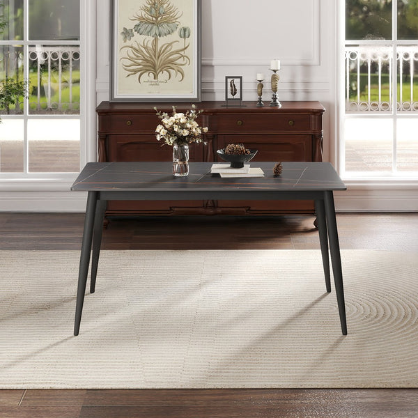 English Elm 55.12" Modern Artificial Stone Dining Table With Black Metal Legs - Seats 6, Easy To Clean & Stylish W1535S00492