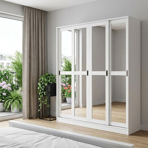 72 Inch Solid Wood Six Door Mirrored Combo Dresser with Elegant Bedroom Storage Design