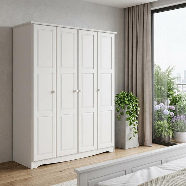 72 Inch Solid Wood Four Door Combo Armoire Dresser for Spacious Bedroom Wardrobe Storage