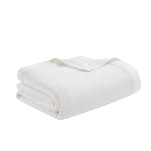 JLA Home Madison Park - Blanket premium Egyptian cotton throw for everyday softness, breathability, durable finish and style White MP51N-5164