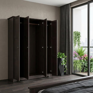 72 Inch Solid Wood Four Door Combo Armoire Dresser for Spacious Bedroom Wardrobe Storage