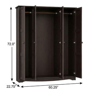 72 Inch Solid Wood Four Door Combo Armoire Dresser for Spacious Bedroom Wardrobe Storage