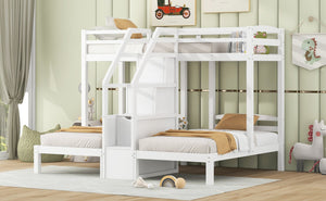 English Elm Twin Triple Bunk Bed Pine Frame with Staircase Storage Drawers for Kids Rooms GX000309AAK