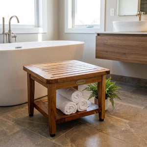 12 Inch Solid Wood Floating Bathroom Shelf Rustic Brown Wall Mounted Storage