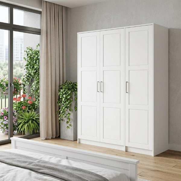72 Inch Solid Wood Three Door Combo Dresser Armoire Wardrobe for Bedroom Storage