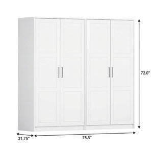 72 Inch Solid Wood Four Door Combo Armoire Dresser for Spacious Bedroom Wardrobe Storage