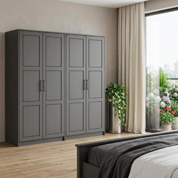 72 Inch Solid Wood Four Door Combo Armoire Dresser for Spacious Bedroom Wardrobe Storage
