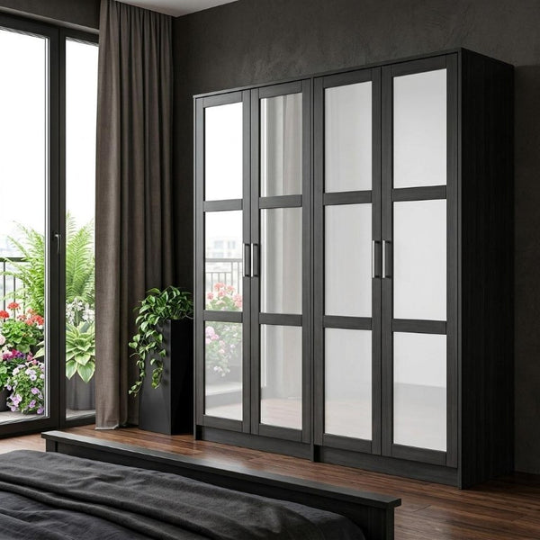 72 Inch Solid Wood Six Door Mirrored Combo Dresser with Elegant Bedroom Storage Design