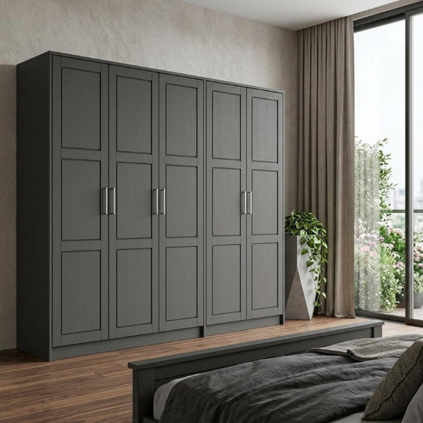 72 Inch Solid Wood Six Door Combo Dresser for Bedroom Ample Storage in Bold Black