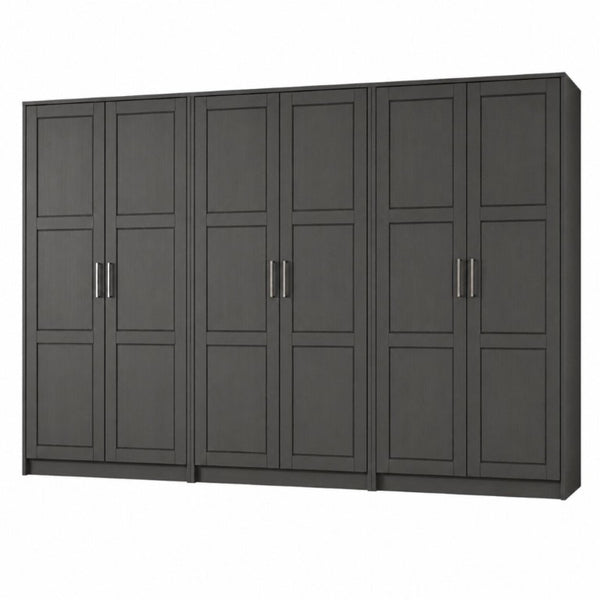HomeRoots 72 Inch Solid Wood Six Door Combo Dresser for Bedroom Ample Storage in Bold Black 765125