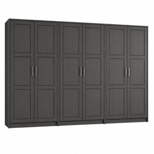 72 Inch Solid Wood Six Door Combo Dresser for Bedroom Ample Storage in Bold Black
