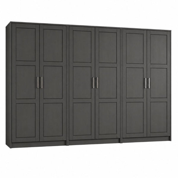 72 Inch Solid Wood Six Door Combo Dresser for Bedroom Ample Storage in Bold Black