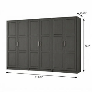 72 Inch Solid Wood Six Door Combo Dresser for Bedroom Ample Storage in Bold Black