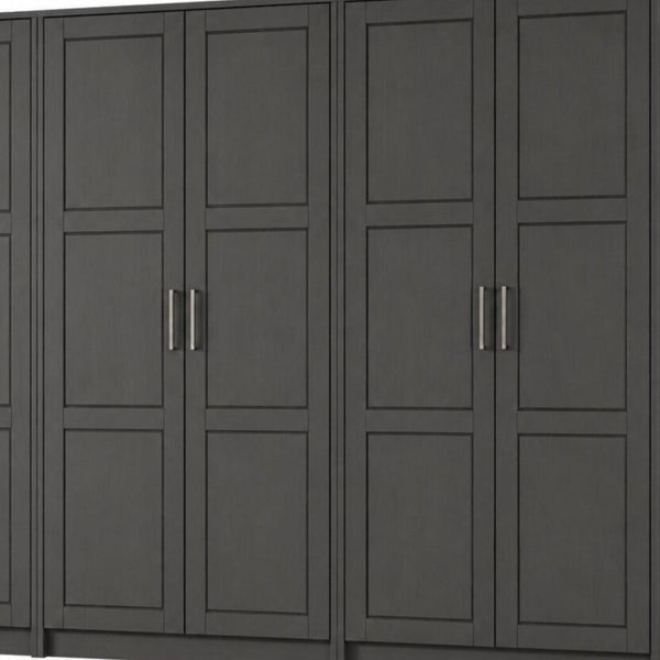 72 Inch Solid Wood Six Door Combo Dresser for Bedroom Ample Storage in Bold Black