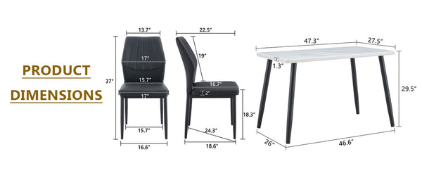 English Elm Table and Chair Set Modern Marble Glass Top Dining with 4 Ergonomic Pu Seats W1151S04630