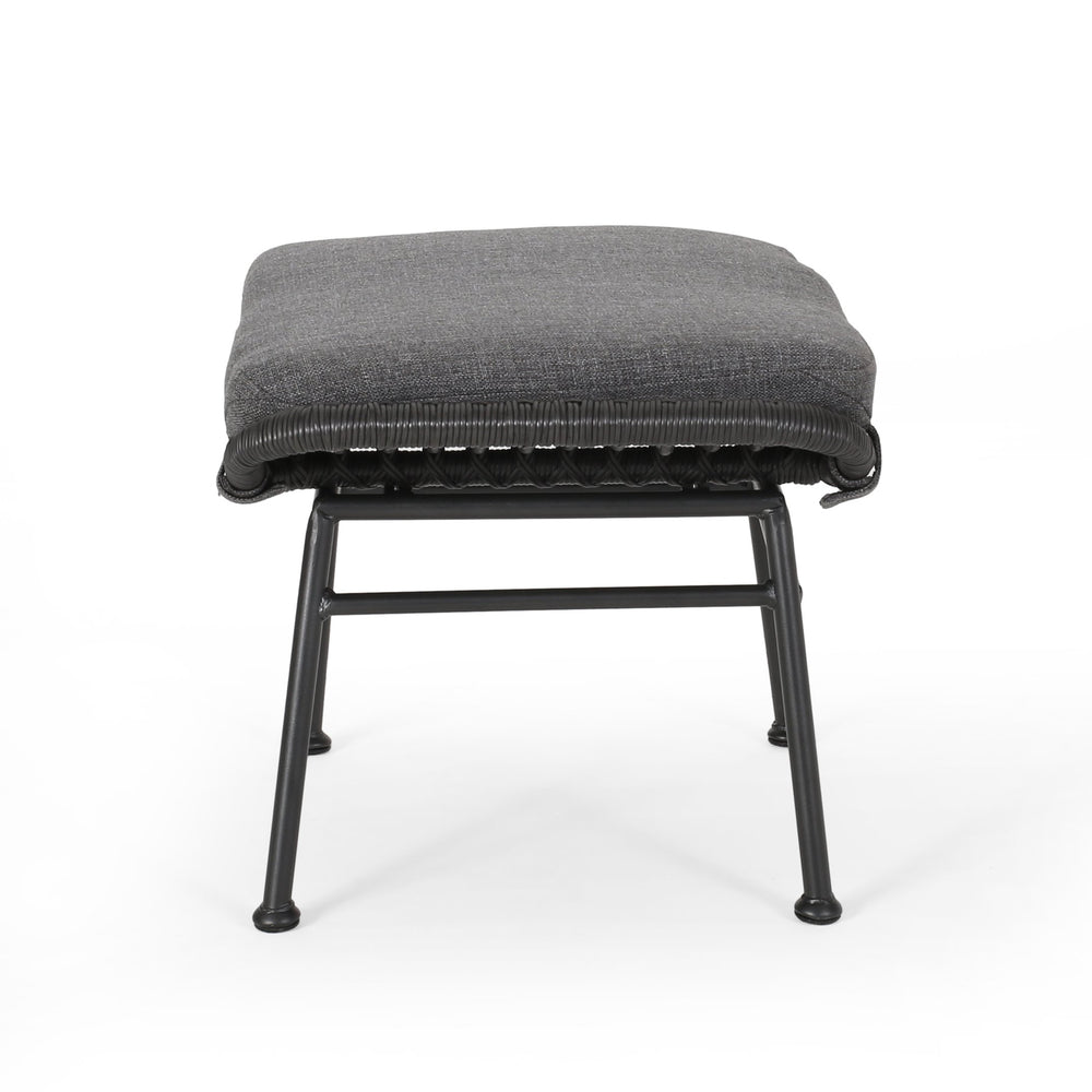 English Elm Christopher Knight Home® - Montana Faux Rattan Outdoor Ottoman Set of 2 with Water-Resistant Gray Cushions, Steel Frame Durable 65045.00GRY