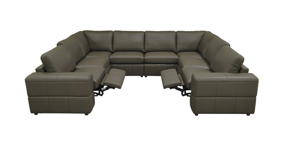 English Elm Premium Leather Match Sectional with Dual Recliners Wide Square Arms Living Room Olive Green B2748S00160