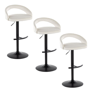 English Elm Adjustable Velvet Swivel Barstools with Black Metal Base for Kitchen or Bar Set of 3 B202S02052