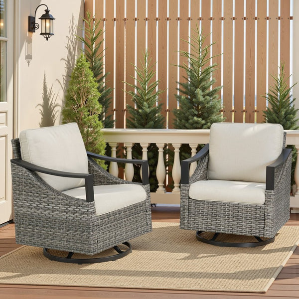 English Elm Outdoor Pe Wicker Lounge Chair Set of 2 with Deep Cushioned Seats for Patio Decks Beige T3773P416059