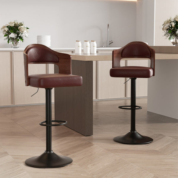 English Elm Swivel Bar Stools Set Of 2 - Adjustable Height 24.5-33.5" Kitchen Chairs With Pu Leather & Backrest T3950P394219-GIGA