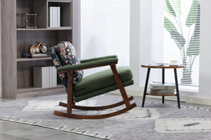 English Elm Mid Century Modern Rocking Chair Solid Wood Frame Upholstered Seat with Lumbar Cushion Antique Green W2530P419005