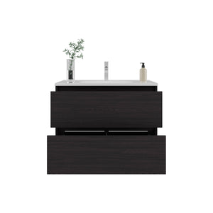 English Elm Bathroom Opalo Cabinet with Two Shelves and Open Storage, Black MDF, Modern Space-Saving Design Durable B200P313690