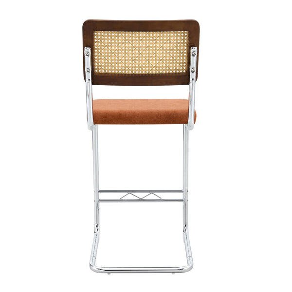English Elm Natural Rattan Backrest Counter Stools Set of 4 with Chrome Legs and Pu Leather Seats W2920S00107