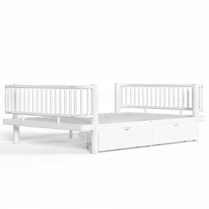 English Elm Full Size Metal Platform Storage Bed Low Profile Steel Frame with Built-in Drawers Light White W5305P471351