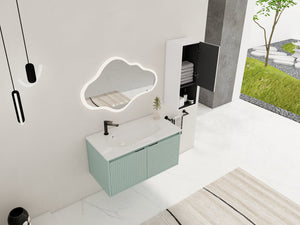 English Elm 36" Floating Bathroom Vanity with Drop-Shaped Resin Sink, Side Cabinet, Soft-Close Doors, Water-Resistant Finish W999S00332