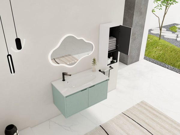 English Elm 36" Floating Bathroom Vanity with Drop-Shaped Resin Sink, Side Cabinet, Soft-Close Doors, Water-Resistant Finish W999S00332