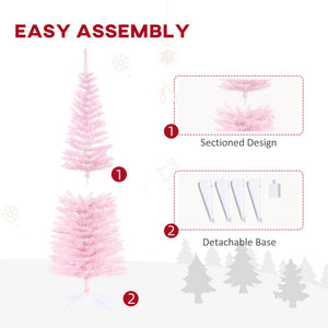 English Elm Homcom 5' Pink Artificial Pencil Christmas Tree With 294 Realistic Tips – Perfect For Small Spaces! W2225P229769