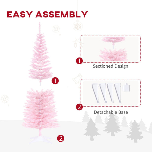 English Elm Homcom 5' Pink Artificial Pencil Christmas Tree With 294 Realistic Tips – Perfect For Small Spaces! W2225P229769
