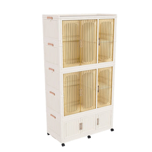 English Elm Portable Wardrobe Closet Organizer - Modular Storage With 9 Cubes, 2 Hanging Rods & Lockable Casters W2699P327124-GIGA