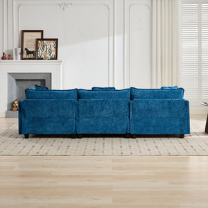 English Elm Cloud Modular Sectional Armrest with Chenille Upholstery Plush Double Layer Cushion Seating Blue W1143P378701
