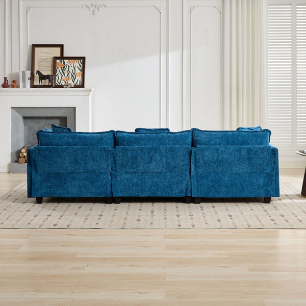 English Elm Cloud Modular Sectional Armrest with Chenille Upholstery Plush Double Layer Cushion Seating Blue W1143P378701
