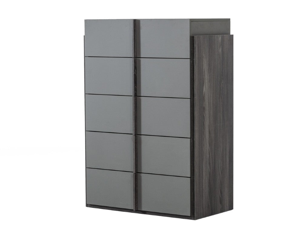 VIG Furniture Lucia Italian Modern Elm Chest With Matte Grey Veneer, 5 Soft-Close Drawers, Sleek Minimalist Design VGACLUCIA-CHEST-GRY