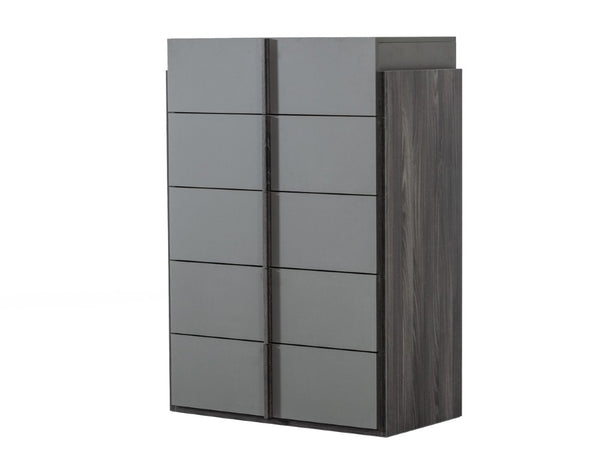 VIG Furniture Lucia Italian Modern Elm Chest With Matte Grey Veneer, 5 Soft-Close Drawers, Sleek Minimalist Design VGACLUCIA-CHEST-GRY