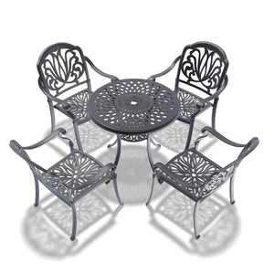 English Elm 5-Piece Elegant Cast Aluminum Patio Furniture Set With Brown Cushions For Outdoor Relaxation & Style W1710S00044