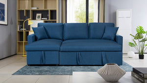 English Elm Sorrelle Linen Sleeper Sectional with Reversible Chaise and Hidden Storage Compartment Blue B2749S00039