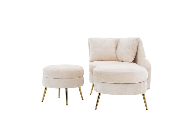 English Elm 58'' Chenille Chaise Lounge with Footstool Pocket Spring Comfort for Bedroom Living Room Beige W2363S00087