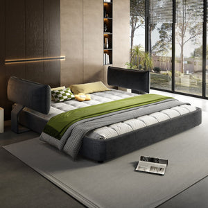 English Elm King Size Chenille Upholstered Cloud Bed Frame With Movable Padded Headboard, Dark Grey Elegance W1885S00240