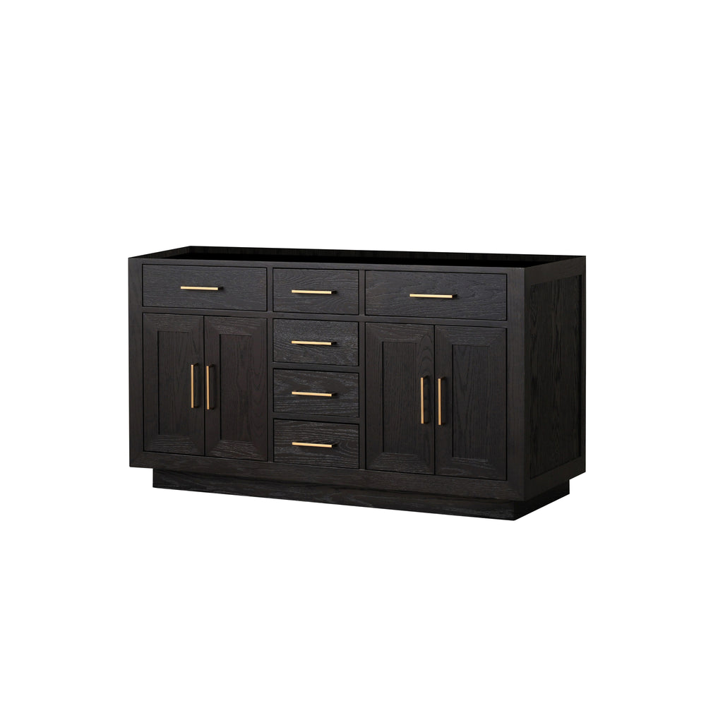 English Elm Black Oak Double Bath Vanity - 60" W With Midcentury Style, Ample Storage & Soft-Close Features B2731P260833