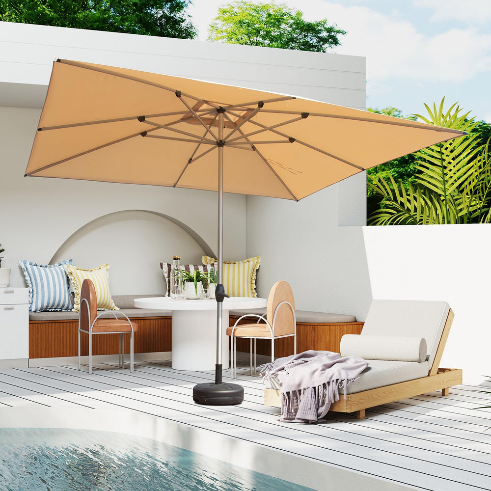 English Elm Rectangle Patio Umbrella with Crank Lift and Tilt, UV-Resistant 180G Polyester Canopy, Ventilated Shade (Base Not Included) Beige W1859P353593